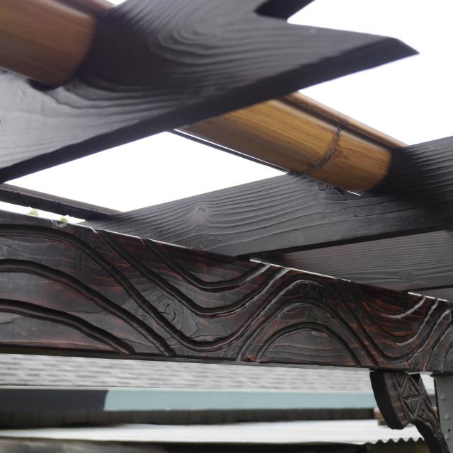 update faux bamboo rain gutters now with installed photo Tiki Central